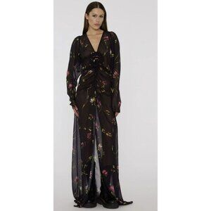Rotate $469 Floral Size Small Maxi Dress Rosette Ruched Long Sleeve Formal NWT